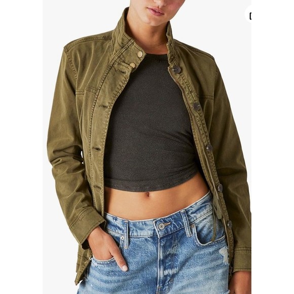 Lucky Brand Womens Full Zip Up Jacket Green Military Cargo Utility Boho Sz Small - Picture 5 of 9